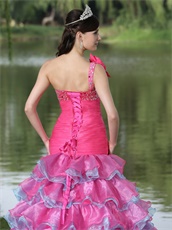 One Shoulder Lovely Style Fuchsia and Blue Alternate Layers Prom Dress