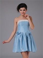 Simple Baby Blue Taffeta Mini-length Homecoming Dress With Ivory Bordure