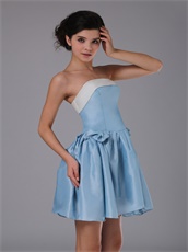 Simple Baby Blue Taffeta Mini-length Homecoming Dress With Ivory Bordure