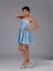 Simple Baby Blue Taffeta Mini-length Homecoming Dress With Ivory Bordure