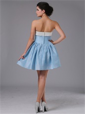 Simple Baby Blue Taffeta Mini-length Homecoming Dress With Ivory Bordure