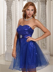 Dark Royal Blue Sequin Short Tulle Prom Dress Special Price