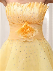 Daffodil Plicated Flower Decorate Organza Dress For Classmate Reunion On Sale