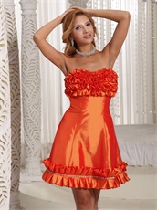 Orange Red Taffeta Nightclub Dress Cascade Knee Length Hemline Design