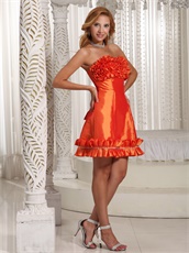 Orange Red Taffeta Nightclub Dress Cascade Knee Length Hemline Design