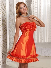 Orange Red Taffeta Nightclub Dress Cascade Knee Length Hemline Design