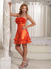 Orange Red Taffeta Nightclub Dress Cascade Knee Length Hemline Design