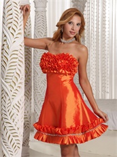 Orange Red Taffeta Nightclub Dress Cascade Knee Length Hemline Design