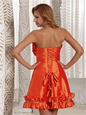 Orange Red Taffeta Nightclub Dress Cascade Knee Length Hemline Design
