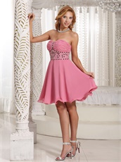 Pale Mauve Chiffon Young Girl Wear Prom Dress Knee Length Edge Curl