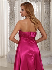 Concise Tea-length Glossy Fabric Fuchsia Bridesmaid Dress For Wedding