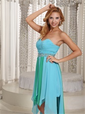 Asymmetrical Turquoise and Aqua Chiffon Hemline Prom Dress For Cocktail