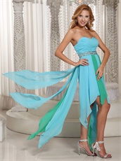 Asymmetrical Turquoise and Aqua Chiffon Hemline Prom Dress For Cocktail