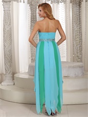 Asymmetrical Turquoise and Aqua Chiffon Hemline Prom Dress For Cocktail