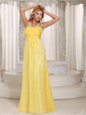 Wide Double Straps Bright Sun Yellow Floor Length Special Gathering Dress