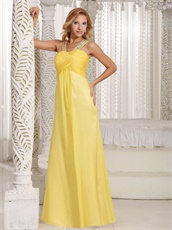 Wide Double Straps Bright Sun Yellow Floor Length Special Gathering Dress