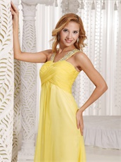 Wide Double Straps Bright Sun Yellow Floor Length Special Gathering Dress