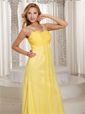 Wide Double Straps Bright Sun Yellow Floor Length Special Gathering Dress