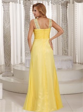 Wide Double Straps Bright Sun Yellow Floor Length Special Gathering Dress