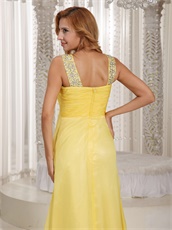 Wide Double Straps Bright Sun Yellow Floor Length Special Gathering Dress