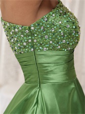 Foliage Green Short Prom Dress With Black Hemline Beaded Decorate One Shoulder