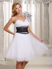 Flouncing One Shoulder Multilayer Tulle Graduation Dress White and Black