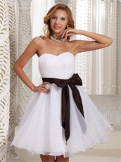 Simplicity Sweetheart White Organza Dama Dress With Brown Taffeta Bow