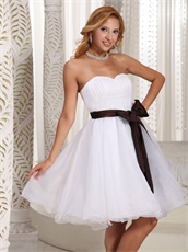 Simplicity Sweetheart White Organza Dama Dress With Brown Taffeta Bow