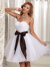 Simplicity Sweetheart White Organza Dama Dress With Brown Taffeta Bow