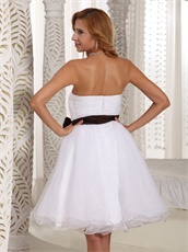 Simplicity Sweetheart White Organza Dama Dress With Brown Taffeta Bow