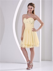 Light Yellow Layers Chiffon Young Girl Homecoming Prom Dress Bustle