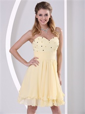 Light Yellow Layers Chiffon Young Girl Homecoming Prom Dress Bustle