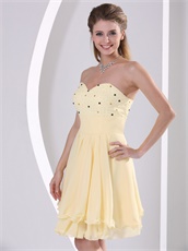 Light Yellow Layers Chiffon Young Girl Homecoming Prom Dress Bustle