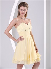 Light Yellow Layers Chiffon Young Girl Homecoming Prom Dress Bustle