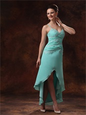 Fascinating Aqua Blue High-low Prom Dress Cross Back Special Price