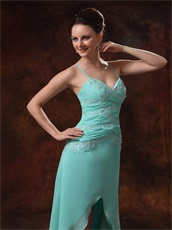 Fascinating Aqua Blue High-low Prom Dress Cross Back Special Price