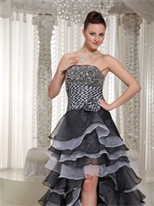 Strapless Black And White Alternate Layers High-Low Celebrity Prom Dress