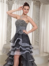 Strapless Black And White Alternate Layers High-Low Celebrity Prom Dress
