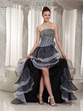 Strapless Black And White Alternate Layers High-Low Celebrity Prom Dress