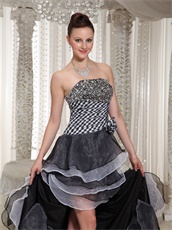 Strapless Black And White Alternate Layers High-Low Celebrity Prom Dress