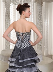 Strapless Black And White Alternate Layers High-Low Celebrity Prom Dress