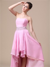 Beaded Sash Baby Pink Evening Dress High-low Style Springtime Wear