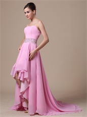 Beaded Sash Baby Pink Evening Dress High-low Style Springtime Wear