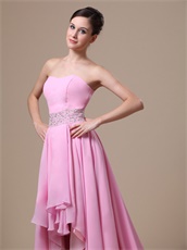 Beaded Sash Baby Pink Evening Dress High-low Style Springtime Wear