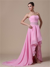 Beaded Sash Baby Pink Evening Dress High-low Style Springtime Wear