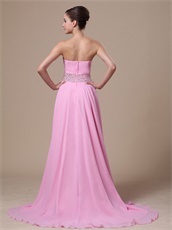 Beaded Sash Baby Pink Evening Dress High-low Style Springtime Wear