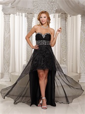 Black Organza Compere High Low Evening Dress Show Legs