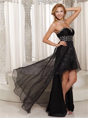 Black Organza Compere High Low Evening Dress Show Legs