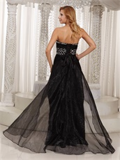 Black Organza Compere High Low Evening Dress Show Legs