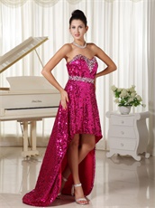 Twinkling Paillette Over Skirt Exposed Back High-low Prom Dress Stage Show